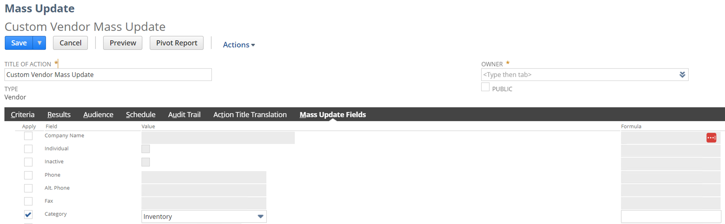NetSuite Mass Update Interface